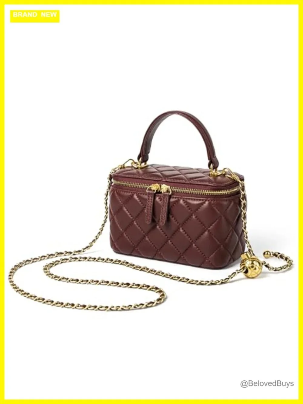 Small Quilted Box Crossbody Purse in Lambskin Leather with Chain Strap